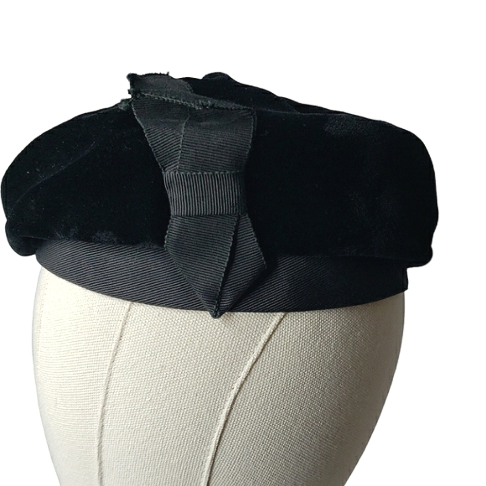 Vintage Union Label 50's Velvet Pleated Top Grosgrain Bow Stylized French Barret